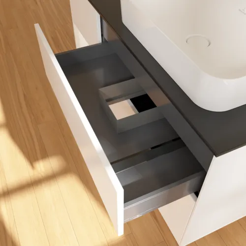 Bild von VILLEROY BOCH Finion Waschbeckenunterschrank, mit Beleuchtung, 3 Auszüge, 1200 x 603 x 501 mm, White Matt Lacquer / White Matt Lacquer / Glass Black Matt #G682MTMT