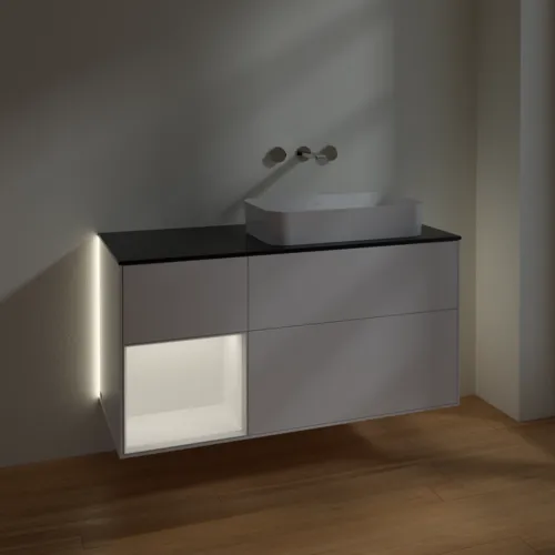 Bild von VILLEROY BOCH Finion Waschbeckenunterschrank, mit Beleuchtung, 3 Auszüge, 1200 x 603 x 501 mm, White Matt Lacquer / White Matt Lacquer / Glass Black Matt #G682MTMT