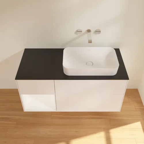 Bild von VILLEROY BOCH Finion Waschbeckenunterschrank, mit Beleuchtung, 3 Auszüge, 1200 x 603 x 501 mm, White Matt Lacquer / White Matt Lacquer / Glass Black Matt #G682MTMT