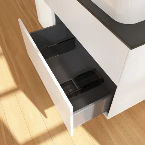 Bild von VILLEROY BOCH Finion Waschbeckenunterschrank, mit Beleuchtung, 3 Auszüge, 1200 x 603 x 501 mm, White Matt Lacquer / White Matt Lacquer / Glass Black Matt #G682MTMT