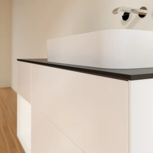 Bild von VILLEROY BOCH Finion Waschbeckenunterschrank, mit Beleuchtung, 3 Auszüge, 1200 x 603 x 501 mm, White Matt Lacquer / White Matt Lacquer / Glass Black Matt #G682MTMT