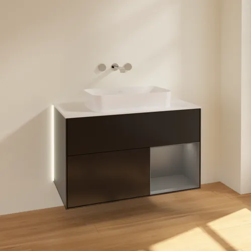 VILLEROY BOCH Finion Waschbeckenunterschrank, mit Beleuchtung, 2 Auszüge, 1000 x 603 x 501 mm, Black Matt Lacquer / Anthracite Matt Lacquer / Glass White Matt #G661GKPD, Bild 2