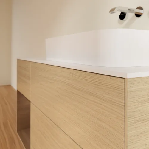 VILLEROY BOCH Finion Waschbeckenunterschrank, mit Beleuchtung, 3 Auszüge, 1200 x 603 x 501 mm, Oak Veneer / Walnut Veneer / Glass White Matt #G681GNPC, Bild 6