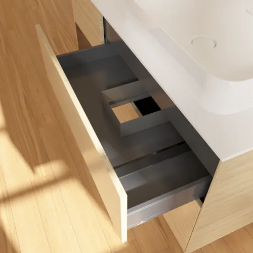 VILLEROY BOCH Finion Waschbeckenunterschrank, mit Beleuchtung, 3 Auszüge, 1200 x 603 x 501 mm, Oak Veneer / Walnut Veneer / Glass White Matt #G681GNPC, Bild 8