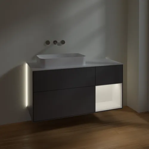 Bild von VILLEROY BOCH Finion Waschbeckenunterschrank, mit Beleuchtung, 3 Auszüge, 1200 x 603 x 501 mm, Anthracite Matt Lacquer / White Matt Lacquer / Glass White Matt #G691MTGK