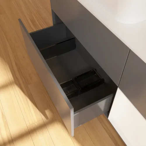 Bild von VILLEROY BOCH Finion Waschbeckenunterschrank, mit Beleuchtung, 3 Auszüge, 1200 x 603 x 501 mm, Anthracite Matt Lacquer / White Matt Lacquer / Glass White Matt #G691MTGK