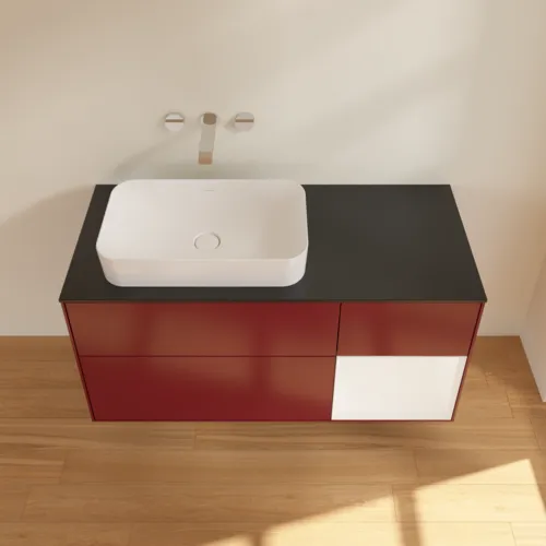 Obrázek VILLEROY BOCH Finion Vanity unit, with lighting, 3 pull-out compartments, 1200 x 603 x 501 mm, Peony Matt Lacquer / White Matt Lacquer / Glass Black Matt #G692MTHB