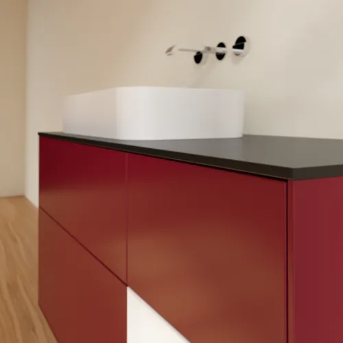 Obrázek VILLEROY BOCH Finion Vanity unit, with lighting, 3 pull-out compartments, 1200 x 603 x 501 mm, Peony Matt Lacquer / White Matt Lacquer / Glass Black Matt #G692MTHB