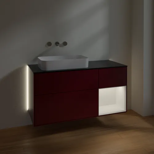 Obrázek VILLEROY BOCH Finion Vanity unit, with lighting, 3 pull-out compartments, 1200 x 603 x 501 mm, Peony Matt Lacquer / White Matt Lacquer / Glass Black Matt #G692MTHB