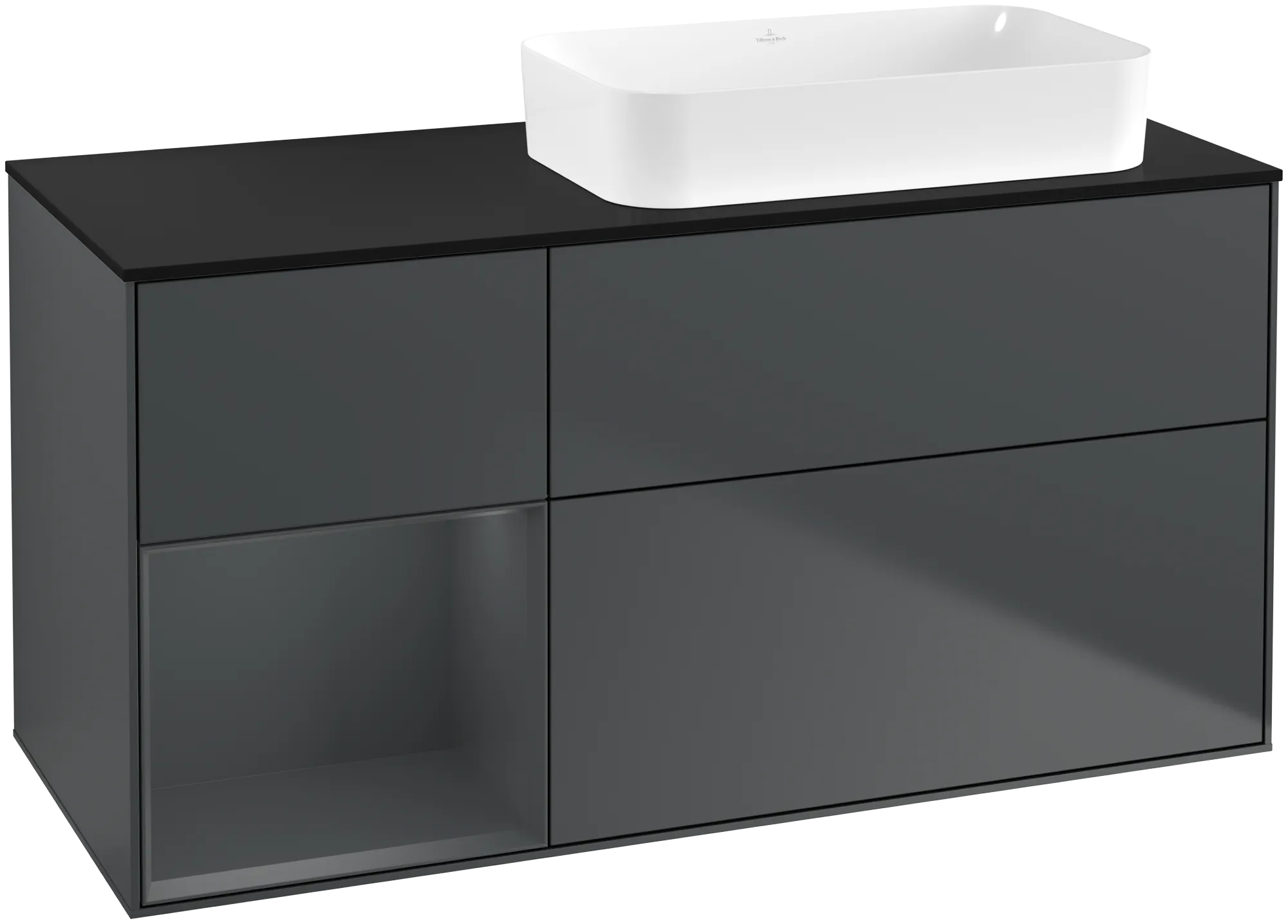 Picture of VILLEROY BOCH Finion Vanity unit, with lighting, 3 pull-out compartments, 1200 x 603 x 501 mm, Midnight Blue Matt Lacquer / Midnight Blue Matt Lacquer / Glass Black Matt #G682HGHG