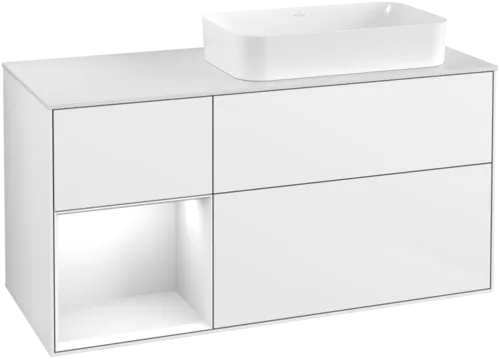 Picture of VILLEROY BOCH Finion Vanity unit, with lighting, 3 pull-out compartments, 1200 x 603 x 501 mm, Glossy White Lacquer / Glossy White Lacquer / Glass White Matt #G681GFGF