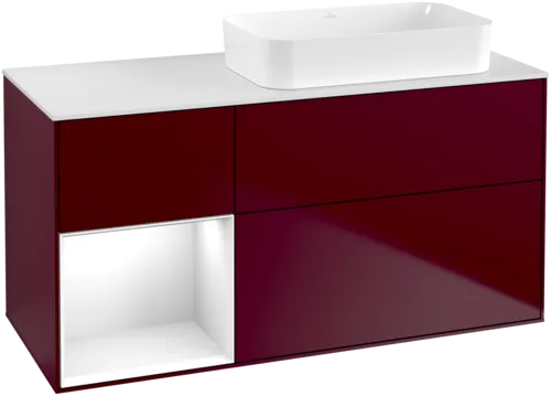 Picture of VILLEROY BOCH Finion Vanity unit, with lighting, 3 pull-out compartments, 1200 x 603 x 501 mm, Peony Matt Lacquer / Glossy White Lacquer / Glass White Matt #G681GFHB
