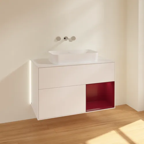 Bild von VILLEROY BOCH Finion Waschbeckenunterschrank, mit Beleuchtung, 2 Auszüge, 1000 x 603 x 501 mm, White Matt Lacquer / Peony Matt Lacquer / Glass White Matt #G661HBMT