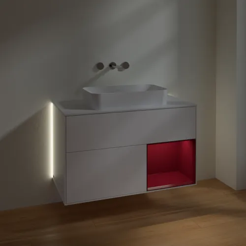 Bild von VILLEROY BOCH Finion Waschbeckenunterschrank, mit Beleuchtung, 2 Auszüge, 1000 x 603 x 501 mm, White Matt Lacquer / Peony Matt Lacquer / Glass White Matt #G661HBMT