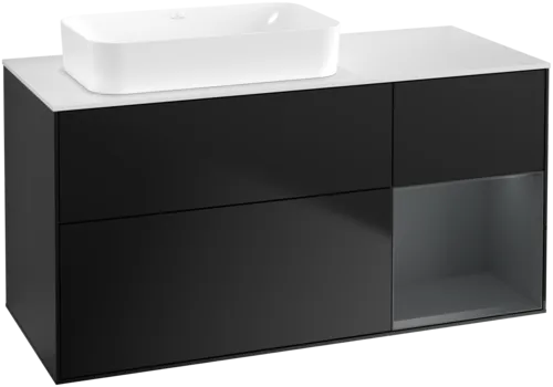 Picture of VILLEROY BOCH Finion Vanity unit, with lighting, 3 pull-out compartments, 1200 x 603 x 501 mm, Black Matt Lacquer / Midnight Blue Matt Lacquer / Glass White Matt #G691HGPD