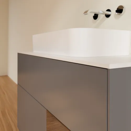 Bild von VILLEROY BOCH Finion Waschbeckenunterschrank, mit Beleuchtung, 2 Auszüge, 1000 x 603 x 501 mm, Anthracite Matt Lacquer / Walnut Veneer / Glass White Matt #G661GNGK