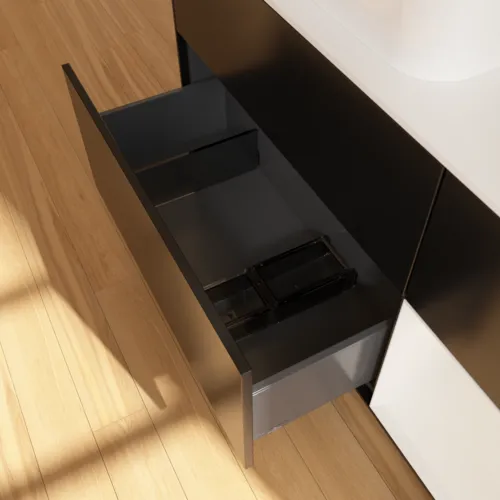 Bild von VILLEROY BOCH Finion Waschbeckenunterschrank, mit Beleuchtung, 3 Auszüge, 1200 x 603 x 501 mm, Black Matt Lacquer / Glossy White Lacquer / Glass White Matt #G691GFPD
