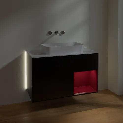 VILLEROY BOCH Finion Waschbeckenunterschrank, mit Beleuchtung, 2 Auszüge, 1000 x 603 x 501 mm, Black Matt Lacquer / Peony Matt Lacquer / Glass White Matt #G661HBPD, Bild 5
