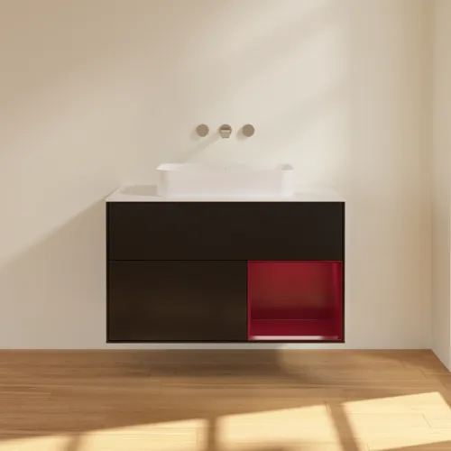 VILLEROY BOCH Finion Waschbeckenunterschrank, mit Beleuchtung, 2 Auszüge, 1000 x 603 x 501 mm, Black Matt Lacquer / Peony Matt Lacquer / Glass White Matt #G661HBPD, Bild 3