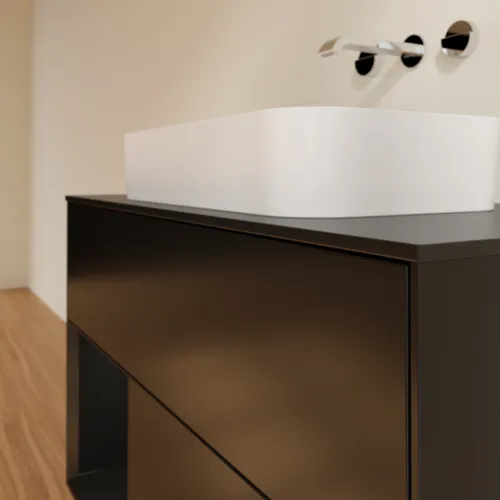Bild von VILLEROY BOCH Finion Waschbeckenunterschrank, mit Beleuchtung, 2 Auszüge, 1000 x 603 x 501 mm, Black Matt Lacquer / Black Matt Lacquer / Glass Black Matt #G652PDPD