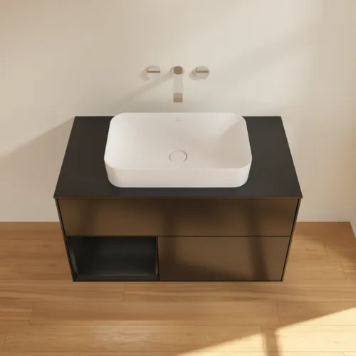 Bild von VILLEROY BOCH Finion Waschbeckenunterschrank, mit Beleuchtung, 2 Auszüge, 1000 x 603 x 501 mm, Black Matt Lacquer / Black Matt Lacquer / Glass Black Matt #G652PDPD