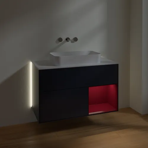 Bild von VILLEROY BOCH Finion Waschbeckenunterschrank, mit Beleuchtung, 2 Auszüge, 1000 x 603 x 501 mm, Midnight Blue Matt Lacquer / Peony Matt Lacquer / Glass White Matt #G661HBHG