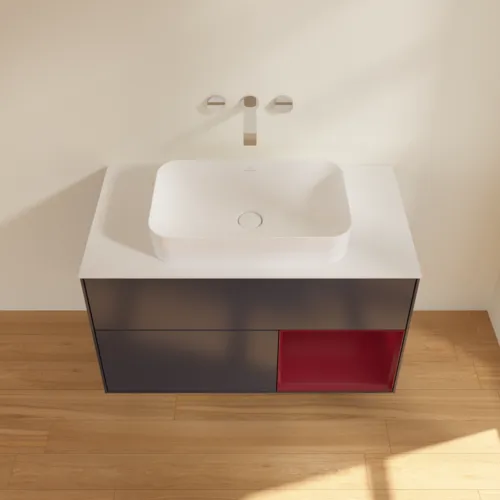 Bild von VILLEROY BOCH Finion Waschbeckenunterschrank, mit Beleuchtung, 2 Auszüge, 1000 x 603 x 501 mm, Midnight Blue Matt Lacquer / Peony Matt Lacquer / Glass White Matt #G661HBHG