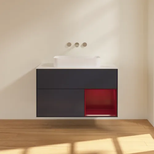 Bild von VILLEROY BOCH Finion Waschbeckenunterschrank, mit Beleuchtung, 2 Auszüge, 1000 x 603 x 501 mm, Midnight Blue Matt Lacquer / Peony Matt Lacquer / Glass White Matt #G661HBHG