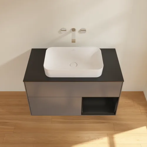VILLEROY BOCH Finion Waschbeckenunterschrank, mit Beleuchtung, 2 Auszüge, 1000 x 603 x 501 mm, Anthracite Matt Lacquer / Black Matt Lacquer / Glass Black Matt #G662PDGK, Bild 4