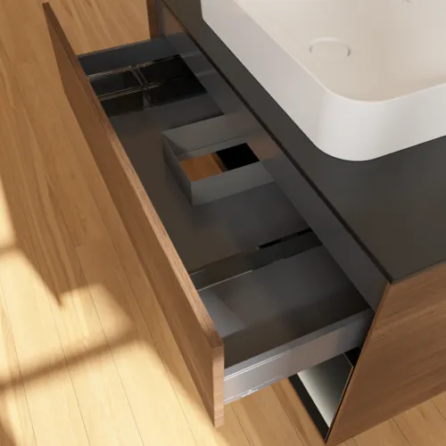 VILLEROY BOCH Finion Waschbeckenunterschrank, mit Beleuchtung, 2 Auszüge, 1000 x 603 x 501 mm, Walnut Veneer / Black Matt Lacquer / Glass Black Matt #G662PDGN, Bild 8