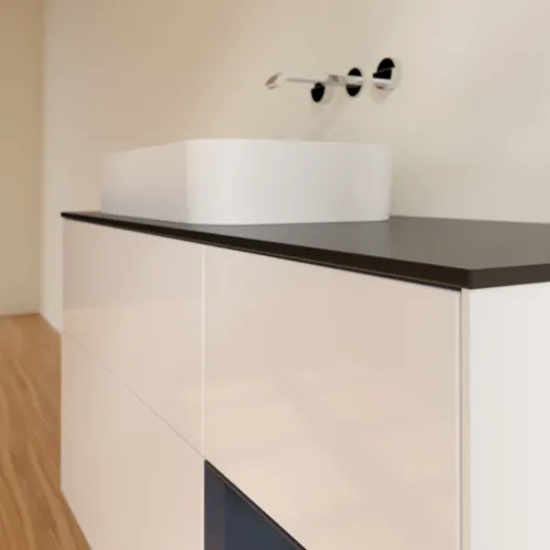 Bild von VILLEROY BOCH Finion Waschbeckenunterschrank, mit Beleuchtung, 3 Auszüge, 1200 x 603 x 501 mm, Glossy White Lacquer / Midnight Blue Matt Lacquer / Glass Black Matt #G692HGGF