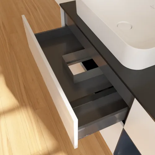 Bild von VILLEROY BOCH Finion Waschbeckenunterschrank, mit Beleuchtung, 3 Auszüge, 1200 x 603 x 501 mm, Glossy White Lacquer / Midnight Blue Matt Lacquer / Glass Black Matt #G692HGGF