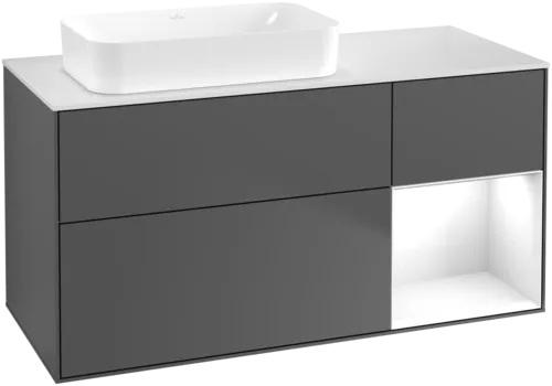 Picture of VILLEROY BOCH Finion Vanity unit, with lighting, 3 pull-out compartments, 1200 x 603 x 501 mm, Anthracite Matt Lacquer / Glossy White Lacquer / Glass White Matt #G691GFGK