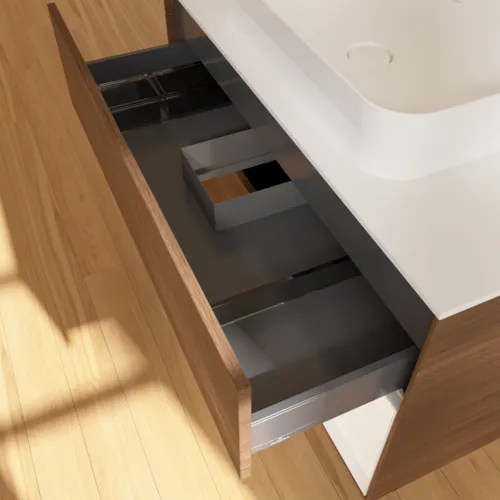 Bild von VILLEROY BOCH Finion Waschbeckenunterschrank, mit Beleuchtung, 2 Auszüge, 1000 x 603 x 501 mm, Walnut Veneer / White Matt Lacquer / Glass White Matt #G661MTGN