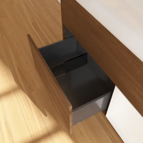 Bild von VILLEROY BOCH Finion Waschbeckenunterschrank, mit Beleuchtung, 2 Auszüge, 1000 x 603 x 501 mm, Walnut Veneer / White Matt Lacquer / Glass White Matt #G661MTGN