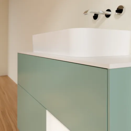 VILLEROY BOCH Finion Waschbeckenunterschrank, mit Beleuchtung, 2 Auszüge, 1000 x 603 x 501 mm, Olive Matt Lacquer / White Matt Lacquer / Glass White Matt #G661MTGM, Bild 6
