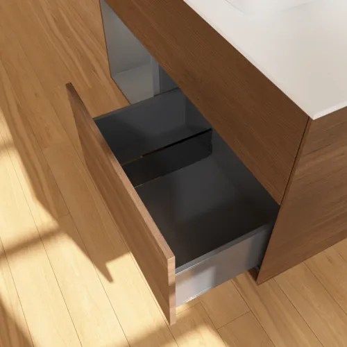 Bild von VILLEROY BOCH Finion Waschbeckenunterschrank, mit Beleuchtung, 2 Auszüge, 1000 x 603 x 501 mm, Walnut Veneer / Anthracite Matt Lacquer / Glass White Matt #G771GKGN