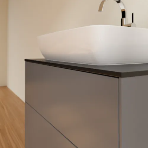 Bild von VILLEROY BOCH Finion Waschbeckenunterschrank, mit Beleuchtung, 2 Auszüge, 800 x 603 x 501 mm, Anthracite Matt Lacquer / Glass Black Matt #G75200GK