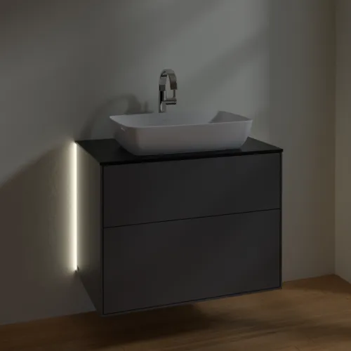 Bild von VILLEROY BOCH Finion Waschbeckenunterschrank, mit Beleuchtung, 2 Auszüge, 800 x 603 x 501 mm, Anthracite Matt Lacquer / Glass Black Matt #G75200GK