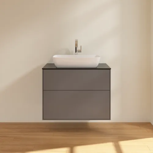 Bild von VILLEROY BOCH Finion Waschbeckenunterschrank, mit Beleuchtung, 2 Auszüge, 800 x 603 x 501 mm, Anthracite Matt Lacquer / Glass Black Matt #G75200GK
