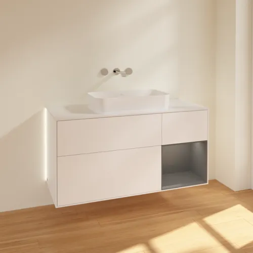 Bild von VILLEROY BOCH Finion Waschbeckenunterschrank, mit Beleuchtung, 3 Auszüge, 1200 x 603 x 501 mm, White Matt Lacquer / Anthracite Matt Lacquer / Glass White Matt #G711GKMT