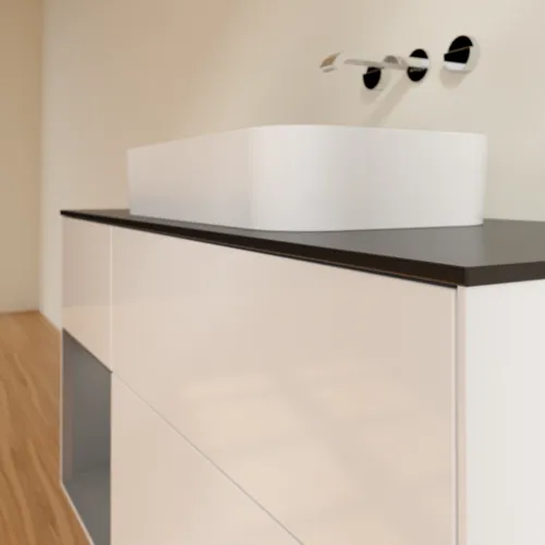 Bild von VILLEROY BOCH Finion Waschbeckenunterschrank, mit Beleuchtung, 3 Auszüge, 1200 x 603 x 501 mm, Glossy White Lacquer / Anthracite Matt Lacquer / Glass Black Matt #G702GKGF