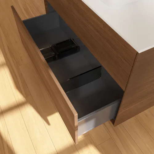 Bild von VILLEROY BOCH Finion Waschbeckenunterschrank, mit Beleuchtung, 2 Auszüge, 1000 x 603 x 501 mm, Walnut Veneer / Glass White Matt #G76100GN