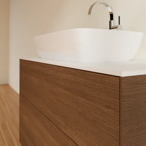 Bild von VILLEROY BOCH Finion Waschbeckenunterschrank, mit Beleuchtung, 2 Auszüge, 1000 x 603 x 501 mm, Walnut Veneer / Glass White Matt #G76100GN