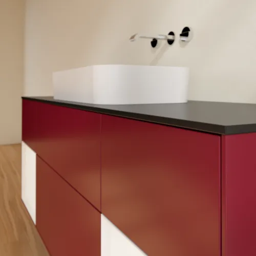 Bild von VILLEROY BOCH Finion Waschbeckenunterschrank, mit Beleuchtung, 4 Auszüge, 1600 x 603 x 501 mm, Peony Matt Lacquer / White Matt Lacquer / Glass Black Matt #G742MTHB