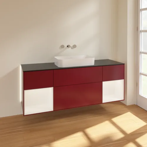 Bild von VILLEROY BOCH Finion Waschbeckenunterschrank, mit Beleuchtung, 4 Auszüge, 1600 x 603 x 501 mm, Peony Matt Lacquer / White Matt Lacquer / Glass Black Matt #G742MTHB