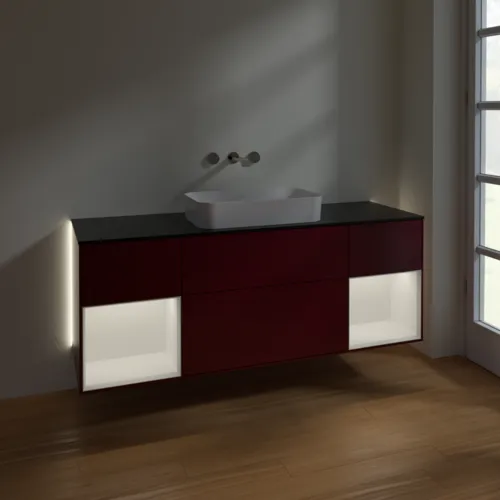 Bild von VILLEROY BOCH Finion Waschbeckenunterschrank, mit Beleuchtung, 4 Auszüge, 1600 x 603 x 501 mm, Peony Matt Lacquer / White Matt Lacquer / Glass Black Matt #G742MTHB