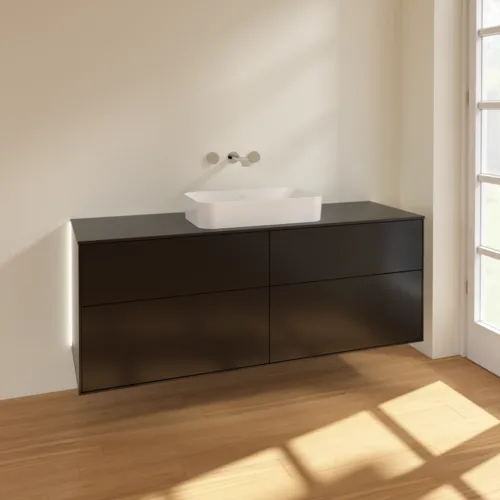 Bild von VILLEROY BOCH Finion Waschbeckenunterschrank, mit Beleuchtung, 4 Auszüge, 1600 x 603 x 501 mm, Black Matt Lacquer / Glass Black Matt #G73200PD
