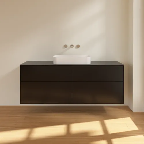 Bild von VILLEROY BOCH Finion Waschbeckenunterschrank, mit Beleuchtung, 4 Auszüge, 1600 x 603 x 501 mm, Black Matt Lacquer / Glass Black Matt #G73200PD