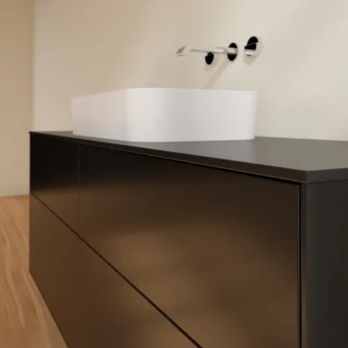 Bild von VILLEROY BOCH Finion Waschbeckenunterschrank, mit Beleuchtung, 4 Auszüge, 1600 x 603 x 501 mm, Black Matt Lacquer / Glass Black Matt #G73200PD